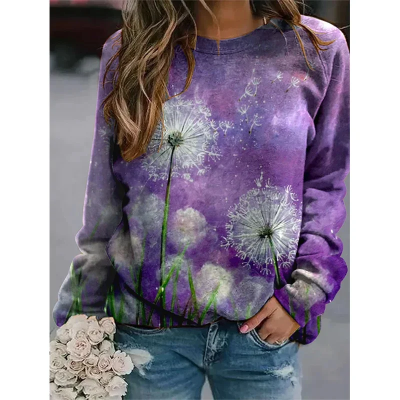 Harajuku New 3D Colorful Dandelions Print Sweatshirts Women Fashion Streetwear Pullovers Winter Girls Floral Graphic Clothes Top