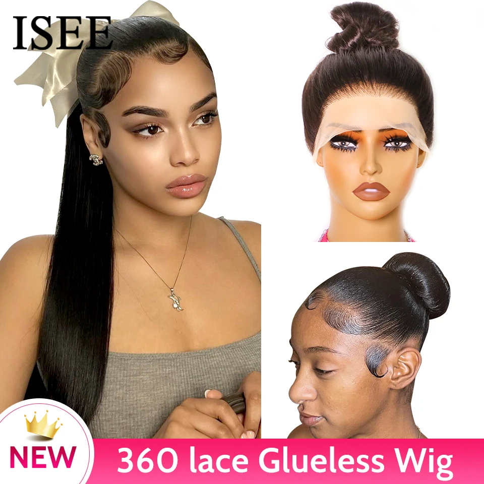 ISEE Hair 360 Glueless Wig Human Hair Ready To Wear Straight Glueless Preplucked Wear And Go Wigs HD full Lace Front Wigs PreCut