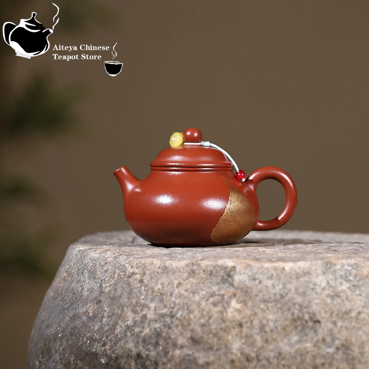 Yixing, purple clay teapot, original mine, small coal kiln, vermilion clay painted gold, Rongtian tea set, Chinese teapot