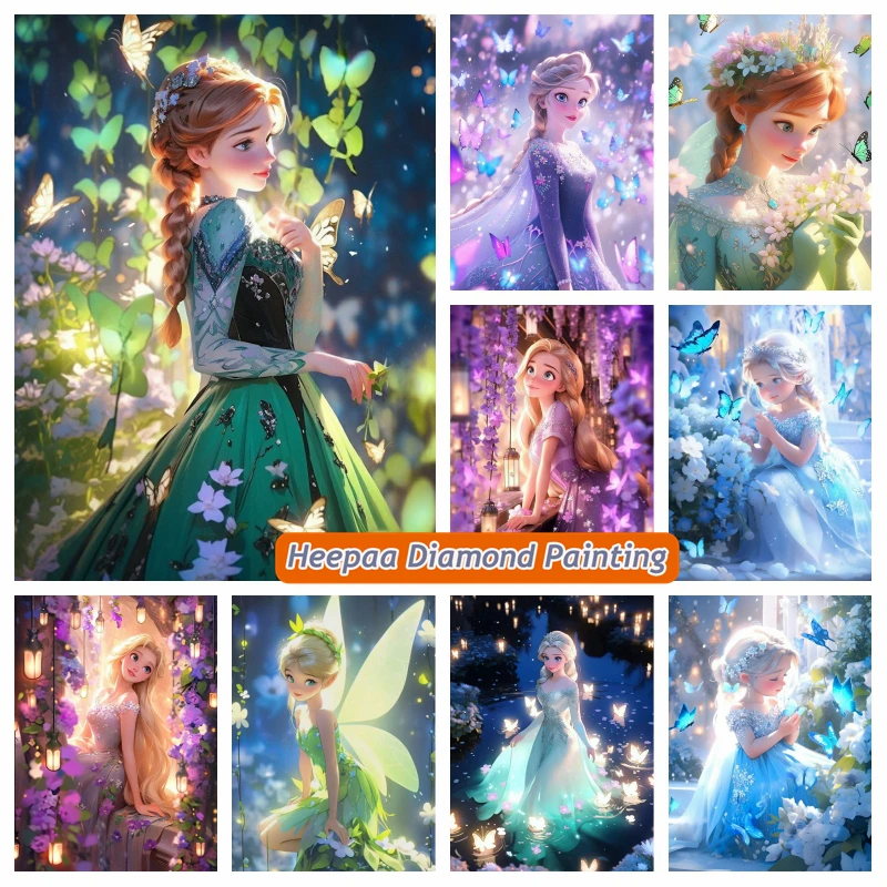 Fantasy Frozen Alsa Anna Princess With Butterfly Diamond Painting Disney Rapunzel Cartoon Art Cross Stitch Room Decor Gift