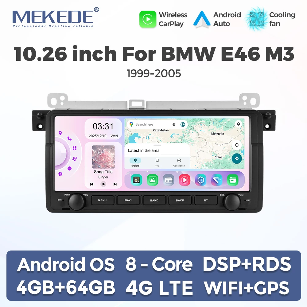 MEKEDE 2Din Android 15 Autoradio per BMW E46 M3 318/320/325/330/335 Rover 75 Coupe Lettore multimediale per auto Wireless CarPlay Andrpid Auto DSP BT RDS Radio FM Mappe UE Navigazione GPS