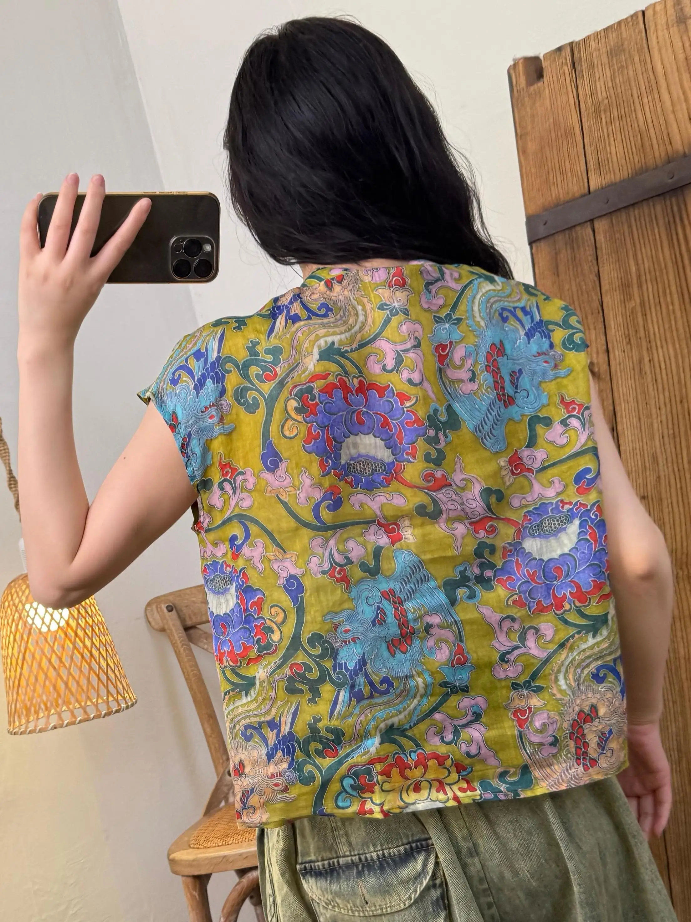 

New 2025 Chinese Sle Irregular Design Embroidered irt Stand Collar Button up Cotton ort Sve Women's Faion Top