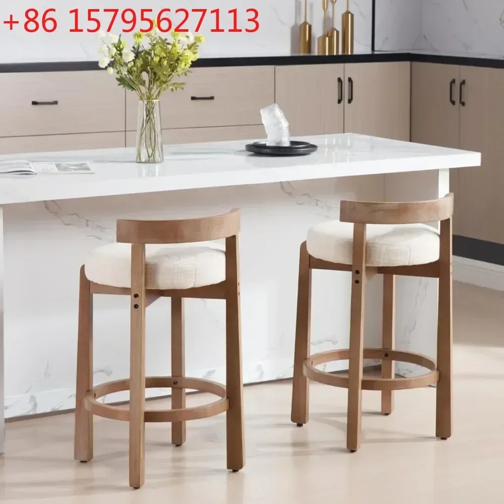 Conjunto de bancos de bar de meados do século de 4, 26,5 polegadas de linho com altura de balcão, cadeiras de bar estofadas com pernas de madeira sólida para