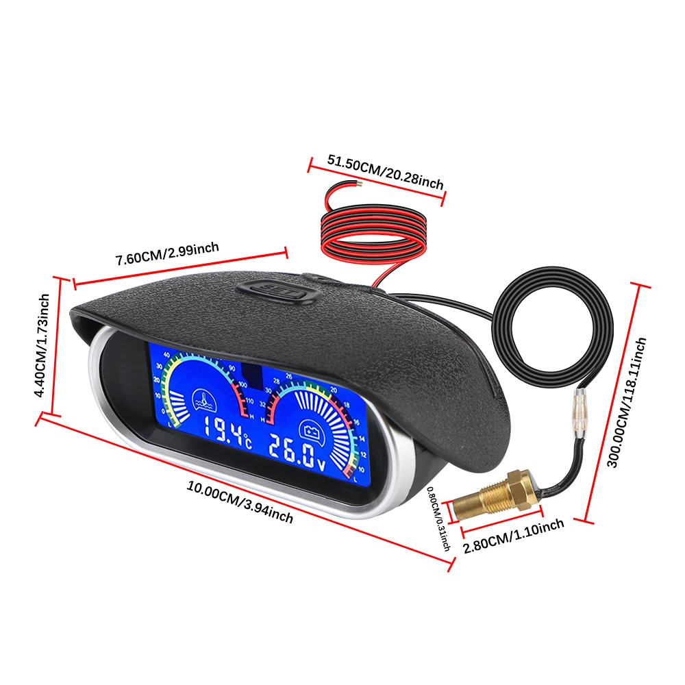 9V-36V Car Voltage Meter Universal Digital Autp Instrumentation ​10mm M10 Temperature Sensor 2 In 1 Water Temp Meter