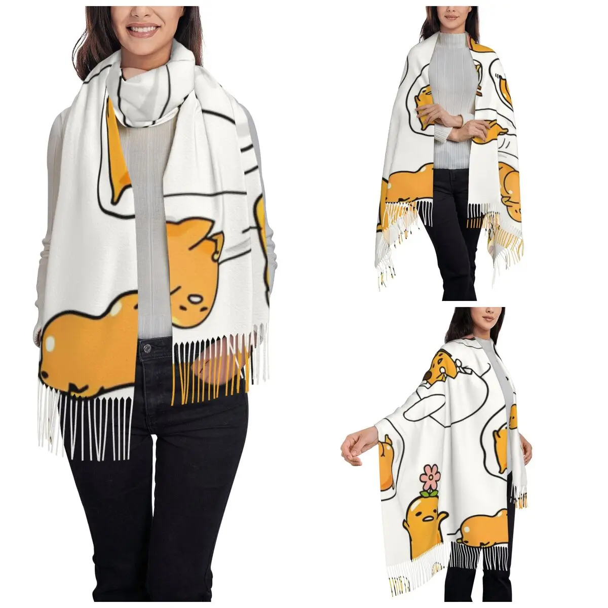 Womens Scarf with Tassel Sanrio Egg Gudetama Large Winter Fall Shawl Wrap Gifts Pashmina Scarves