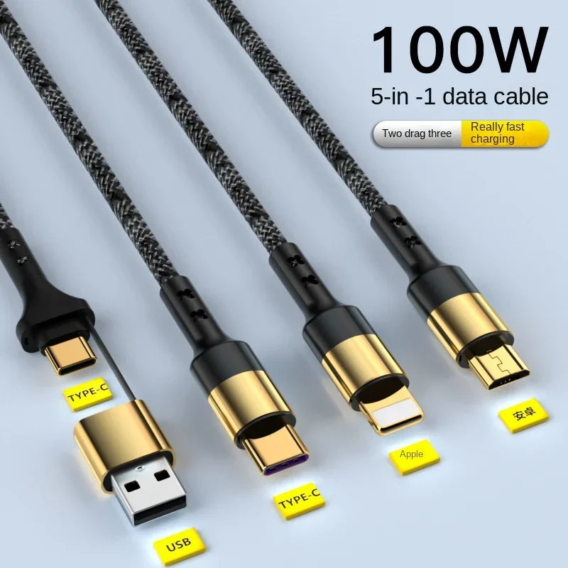 كابل بيانات شحن سريع 2in3 5A مناسب لهاتف iPhone Huawei 5A شحن فائق Xiaomi Poco Type-C Oppo Samsung
