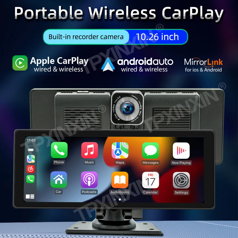 Car MP5 Player Monitor 10.26'' Carplay Screen Touch Display For Car Truck Recorder Camera Reversing USB BT5.0 Built-in Speaker