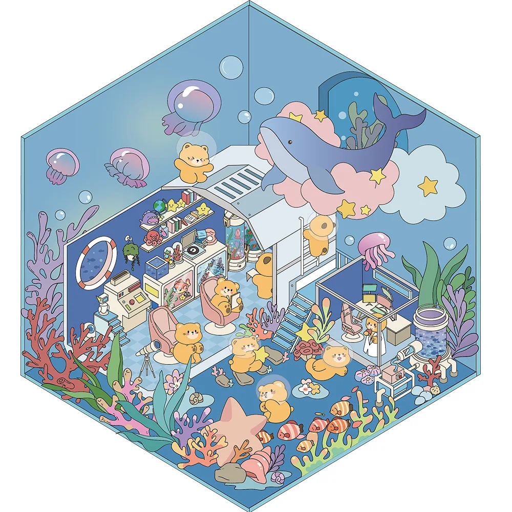 PET Cartoon Landschap Stickers Leuke Miniatuur Wereld 3D Huis Decompressie DIY Scène Hand Account Stickers
