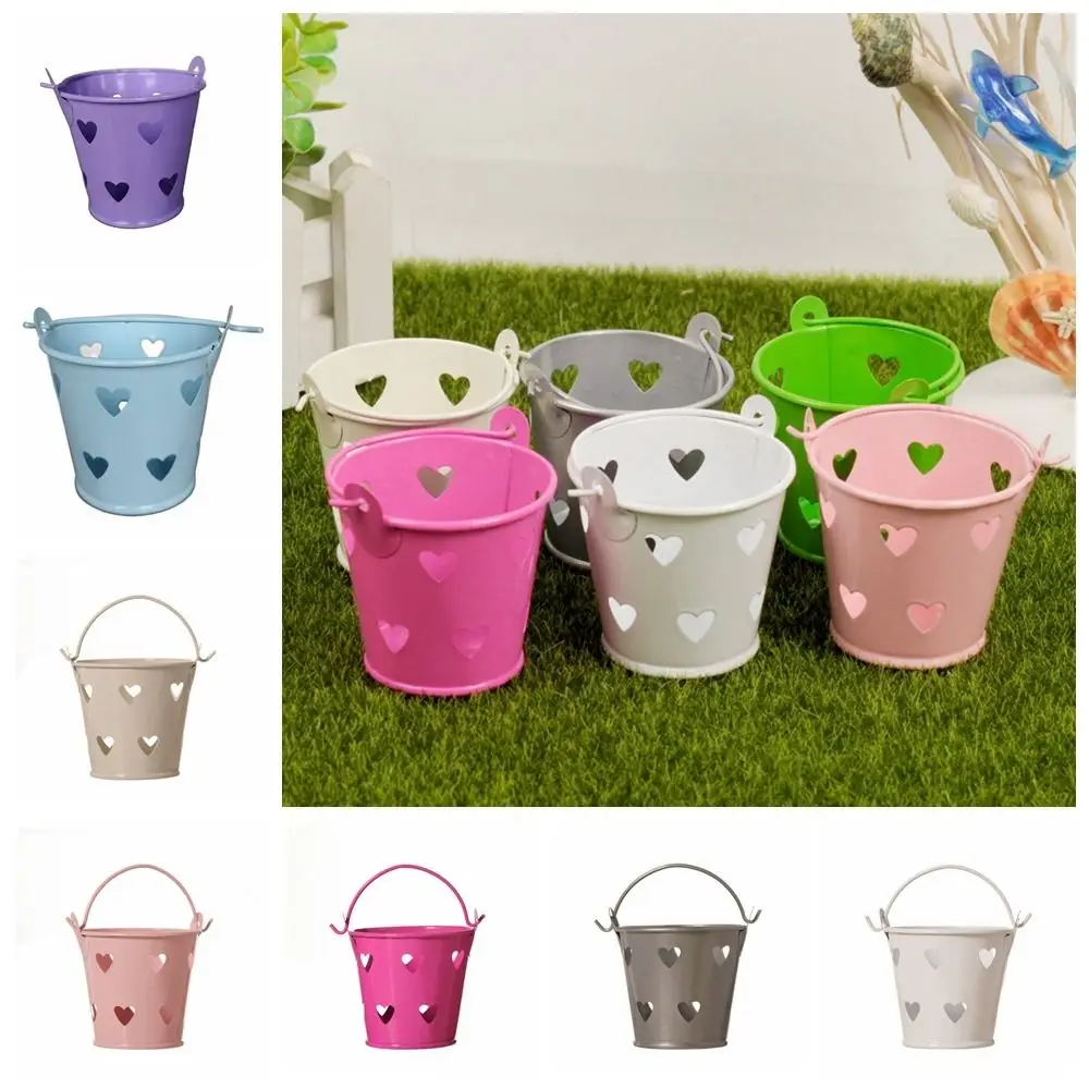 

Hollow-out Hollow Iron Bucket Creative Heart-shaped Cute Tinplate Water Bucket Candy-colored Mini Heart-shaped Box Snack