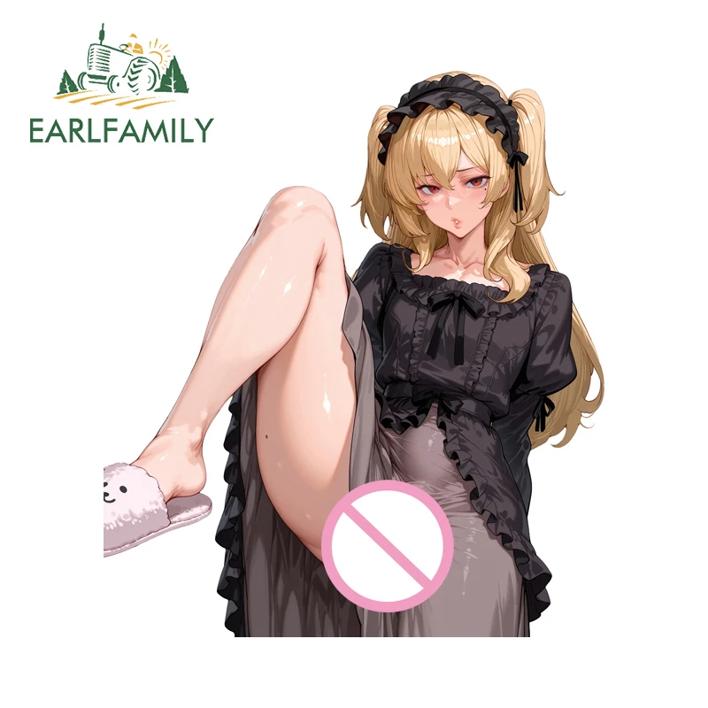 

EARLFAMILY Futanari with Yellow Double Ponytail Car Sticker Anime High Knees Waifu Decal Bumper Decoration Sexy Laptop Decor