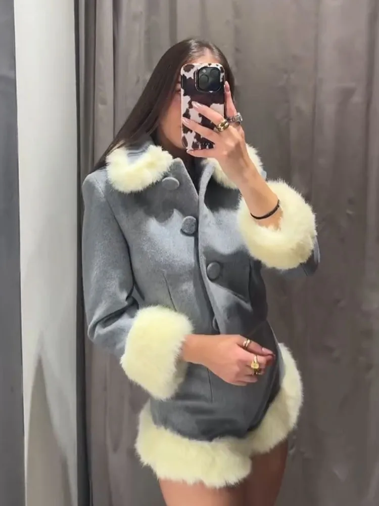 

HH женская мода однобортный воротник с лацканами с длинными рукавами куртка с карманами из искусственного меха + боковая молния осенний повседневный комплект шорт