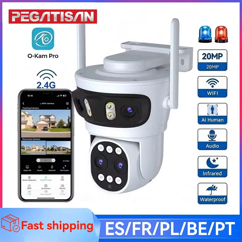 PTZ 4 Lens 3 Screen 10X Digital Zoom AI Auto Tracking IP O-KAM PRO Wifi Camera Outdoor Linkage Video Bluetooth Security Camera