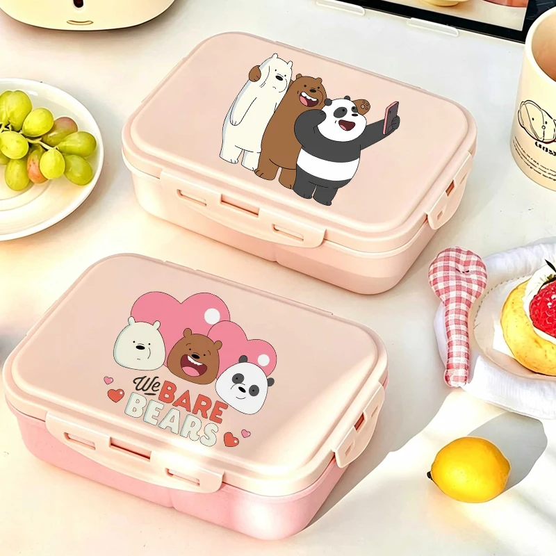 Lonchera We Bare Bears para Niños y Niñas, Lonchera Kawaii de Anime, Portátil, Hermética, de Una Sola Capa, para Estudiantes, Regalo