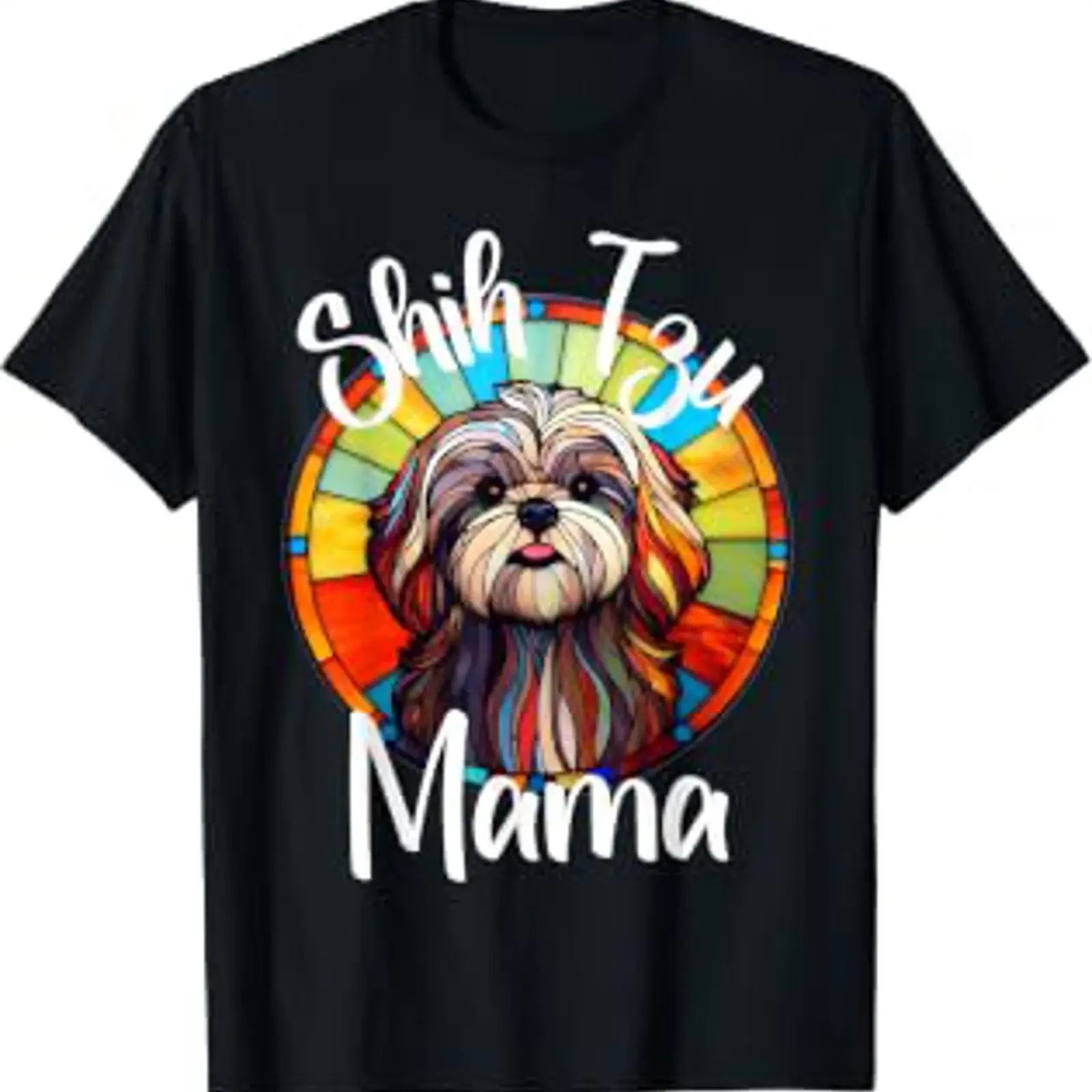 Retrato de Mamá Shih Tzu en Cristal Templado, Camiseta vintage lavada, unisex, cómoda, para uso diario, para hombre.