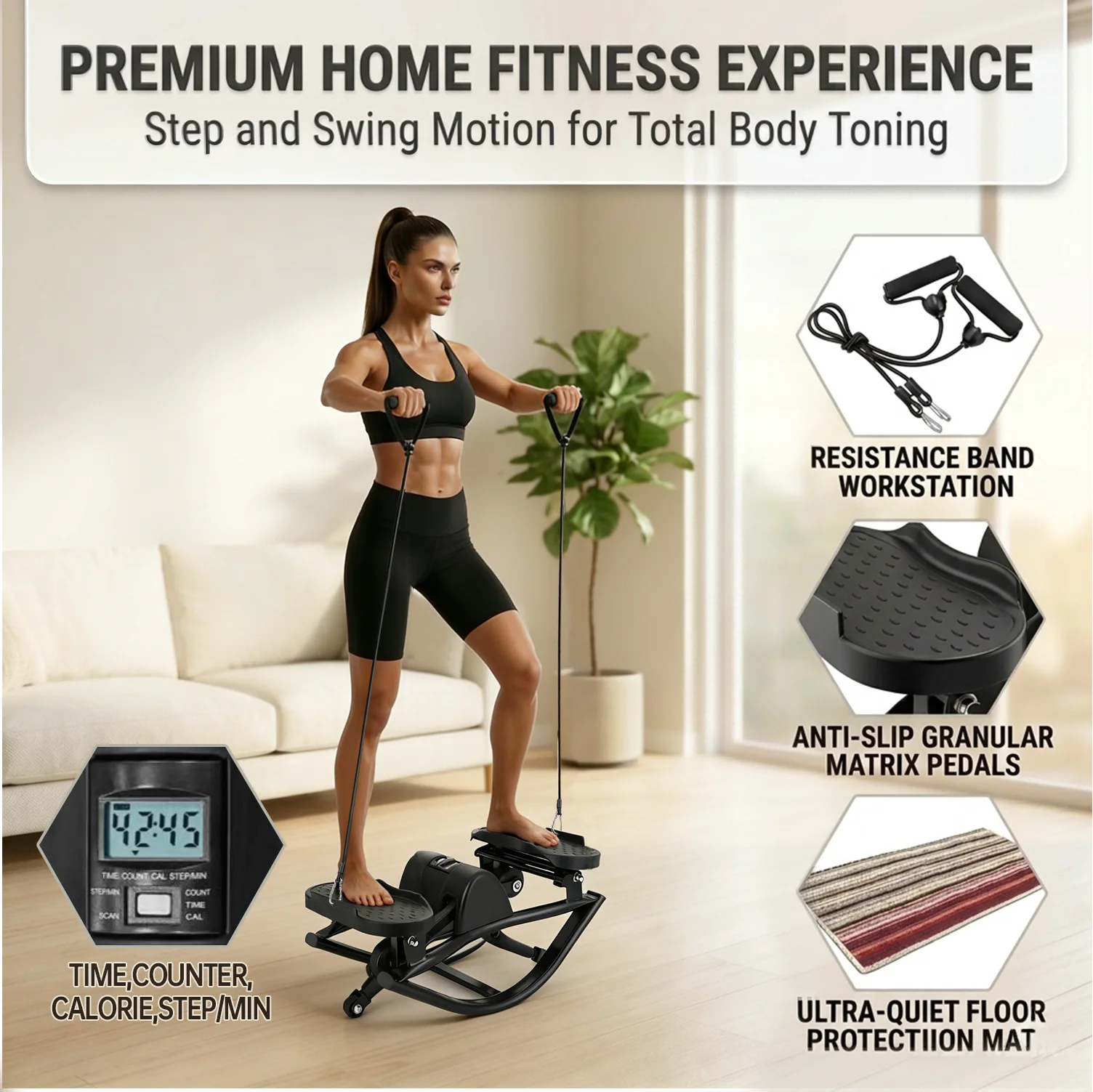 

Hot Selling Factory Direct Sale Portable Lateral Ski Swing Rocking Stepper with Digital Display