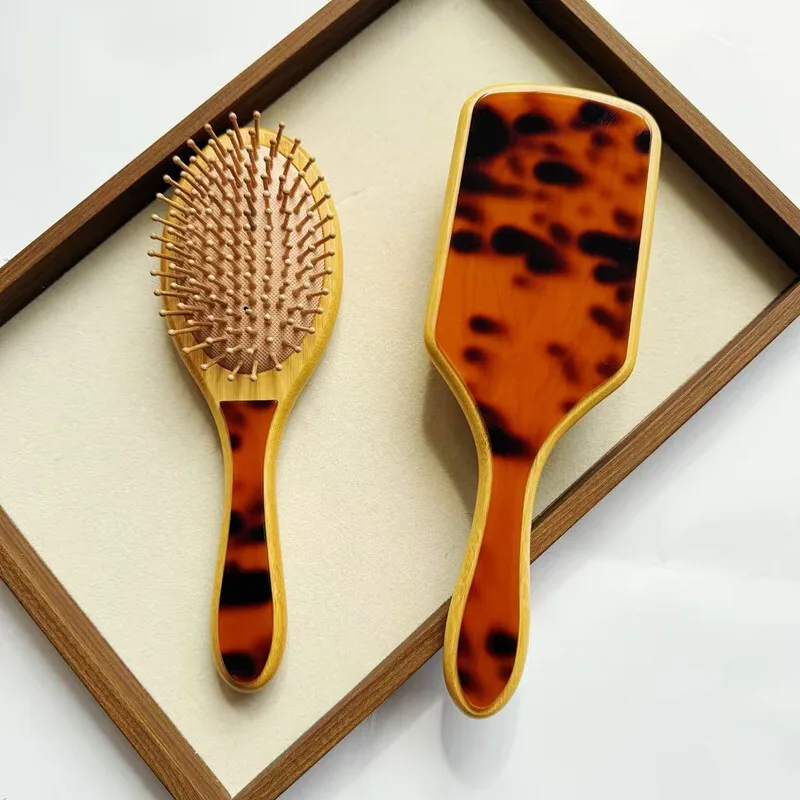 New Patch Natural Nan Bamboo Air Cushion Massage Comb For Smooth Hair, Anti-static And Fluffy Comb With Leopard Print
