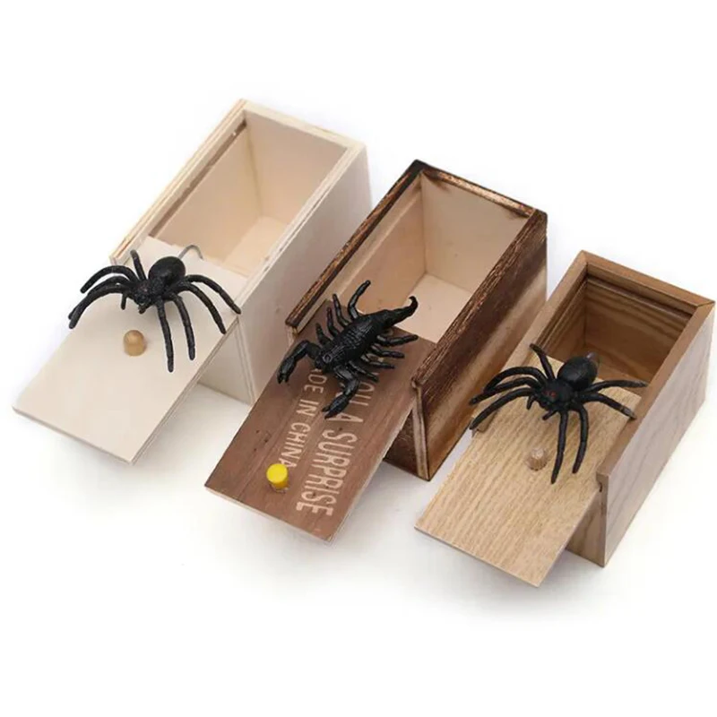 1 Stuks Houten Prank Truc Bananasplit Schrikken Speelgoed Doos Gag Spider Grappig Spelen Grap April Fool Day Halloween Gift Verrassende doos Speelgoed