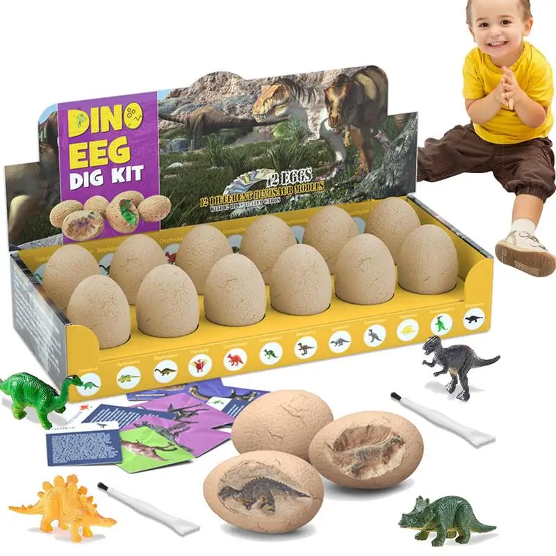 12Pcs Archeological Dig Up Dinosaur Egg Fossil Excavation Toy DIY Dino Egg Multiplayer Party Favors Toys Kid Scientific Mining