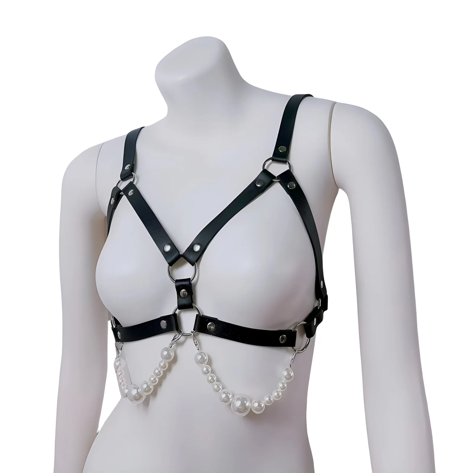 Women Fashion Chest Leather Harness Braces with Pearls Chains Goth Body Strap Belts Women's Sexy Accessories