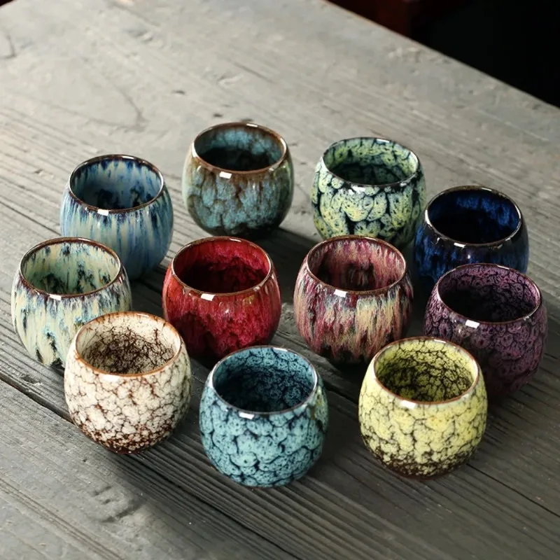 

New Ceramic Kung Fu Tea Set with Kiln Transformation, Single Cup Tianmu Glaze, Main Tea Tasting Cup, Egg Shaped Small Tea Bowl