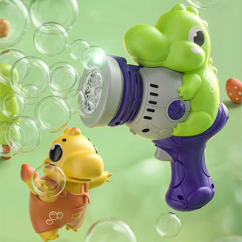 Cartoon Dinosaur Bubble Gun Children's Cute Toys Electric Soap Rocket Bubble Machine Blower Outdoor Wedding Party Toy Fan