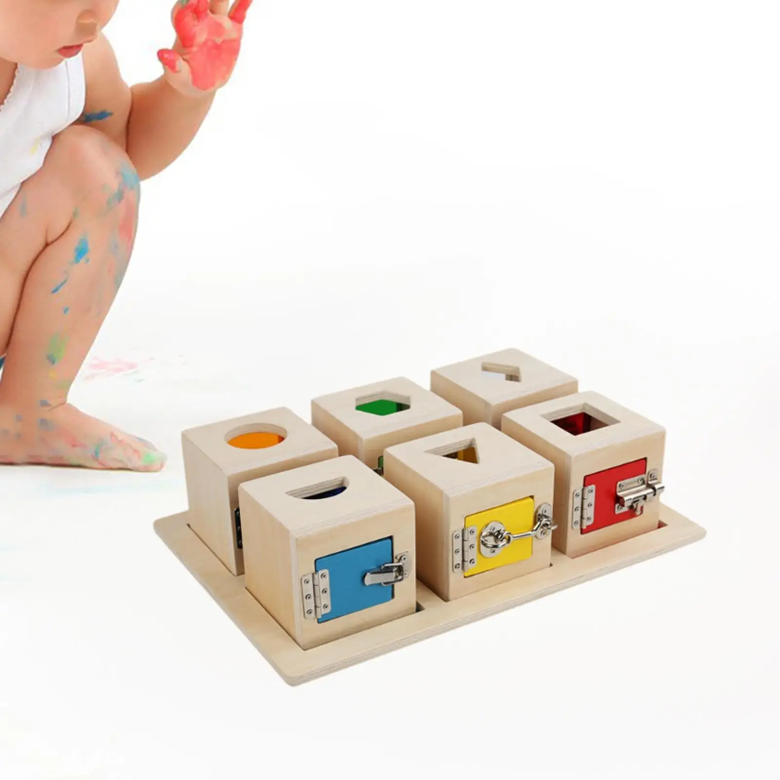 Caja de cerradura de madera, juguete, regalos de cumpleaños, juguete de desarrollo, juguetes sensoriales resistentes, habilidad de vida práctica, tablero ocupado para niños y niñas