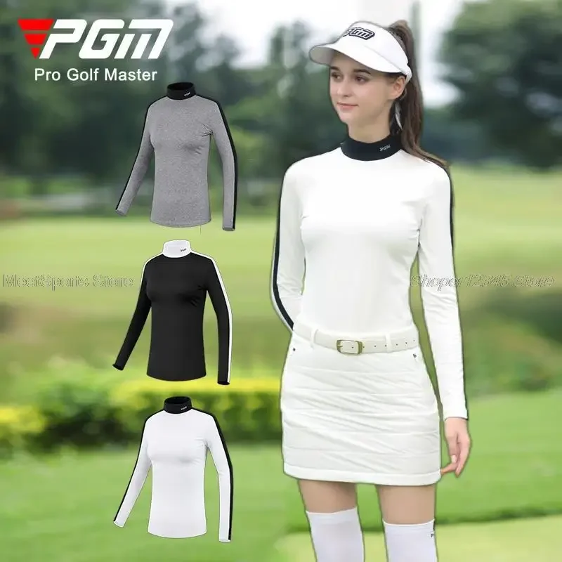 Pgm Golf Women Bottoming Shirt Ladies Long-Sleeve T-Shirt Autumn Winter Thicken Velvet Sportswear Cold Protection Warm Golf Tops