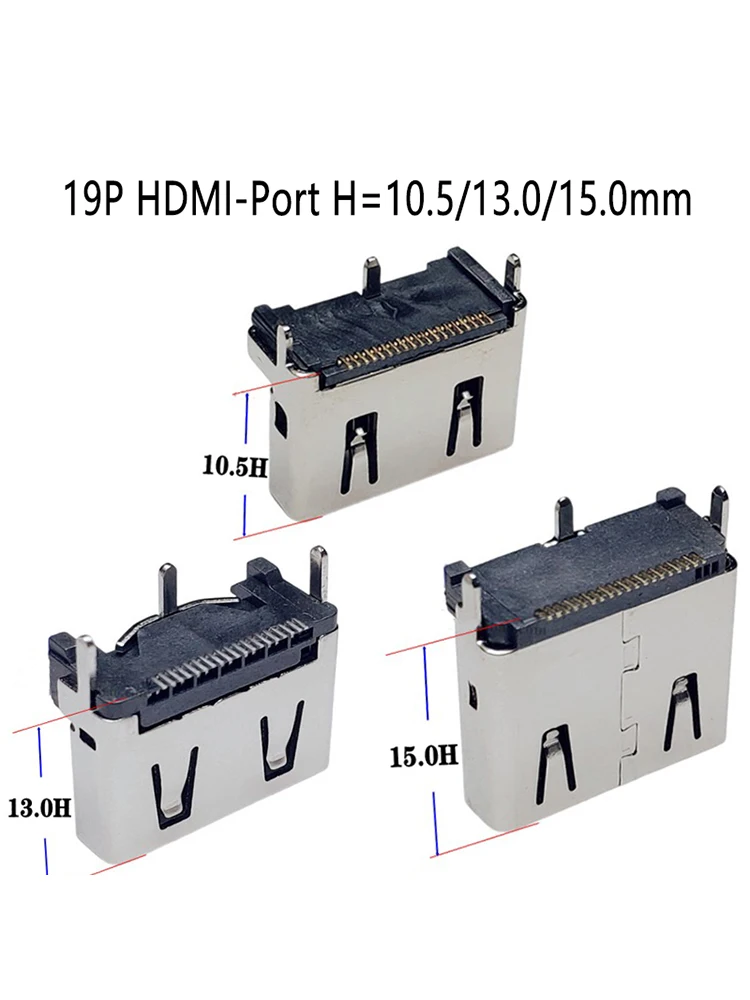 Connecteur Jack à Port HDMI 19 broches 19P Vertical SMT SMD 180 degrés HD 19 broches, prise compatible HDMI, prise PCB femelle, 2 pièces