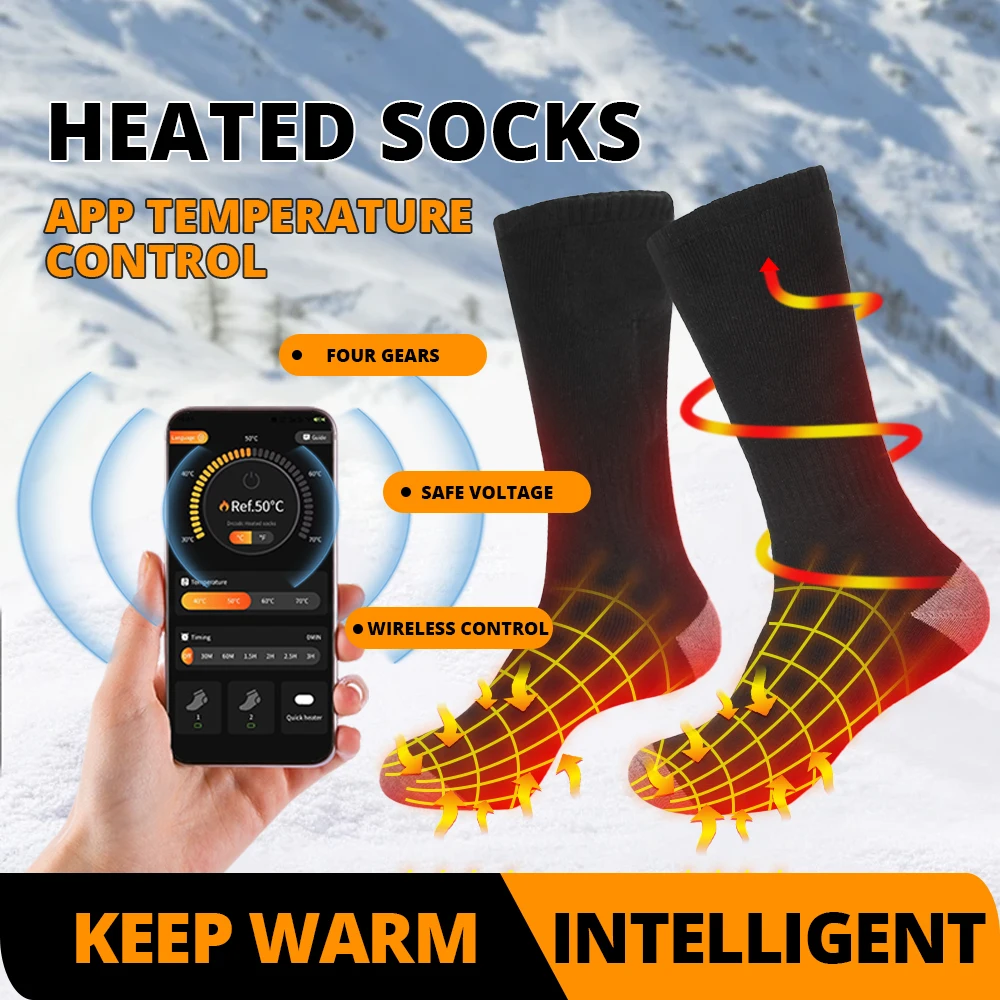

Rechargeable Heated Socks Men Women 5000mah USB Electric Heated Skiing Socks Foot Warmer Ski Thermal Socks APP Control