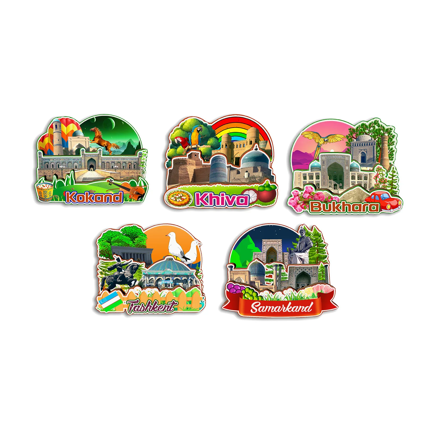 Tashkent Samarkand Bukhara Khiva Kokand Uzbekistan Fridge Magnet Travel Souvenir Gift Handmade