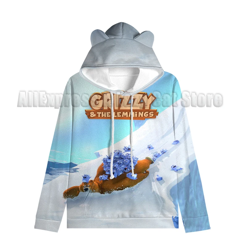 Grizzy Bear Harajuku หูแมว Hoodies เด็ก Kawaii หวานขนาดใหญ่เสื้อ Hooded JACKET