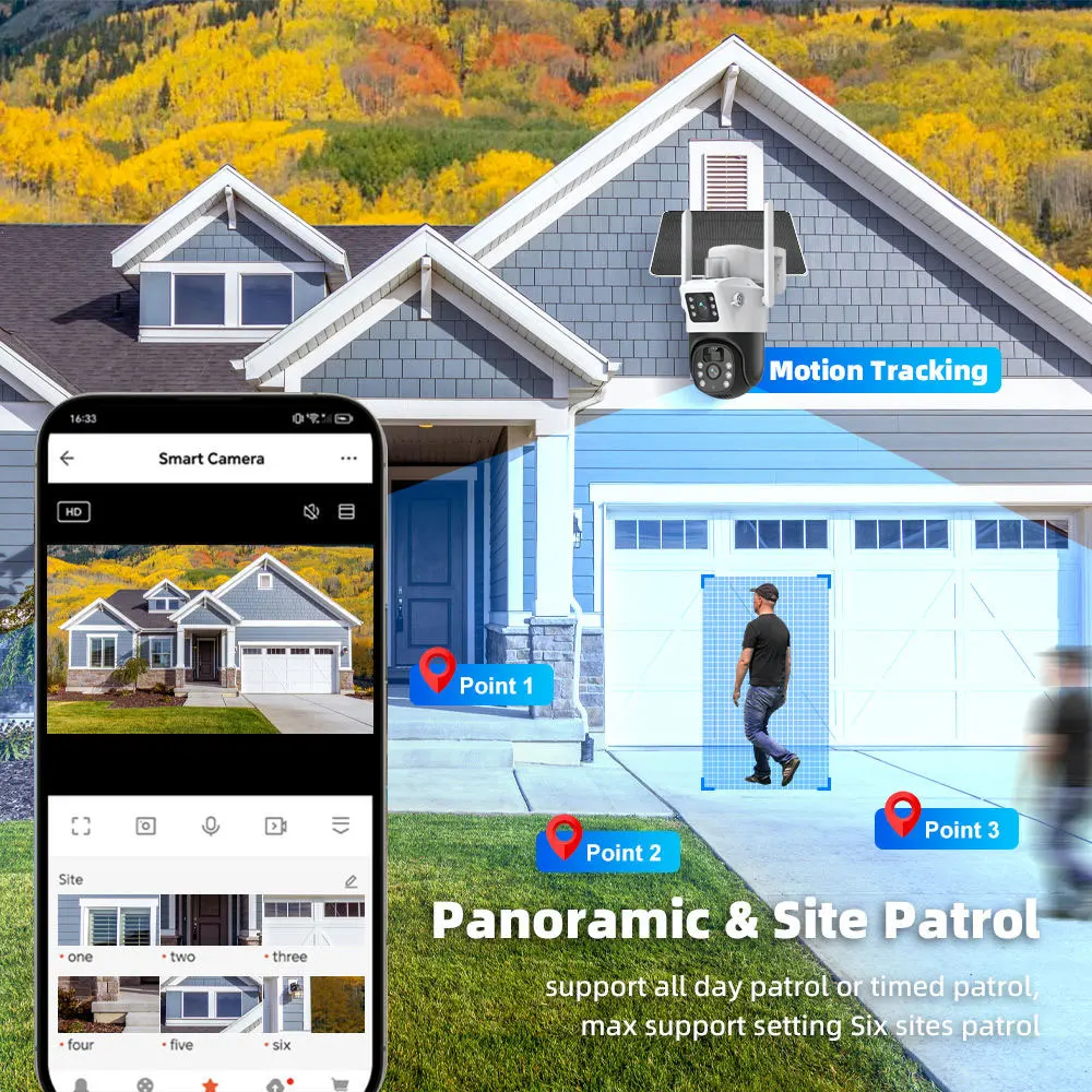 4K Dual Lens Solar Wifi CCTV Camera Security System Kit 10CH 8MP Wifi NVR Kit Auto Tracking PTZ IP Camera Video Surveillance Set