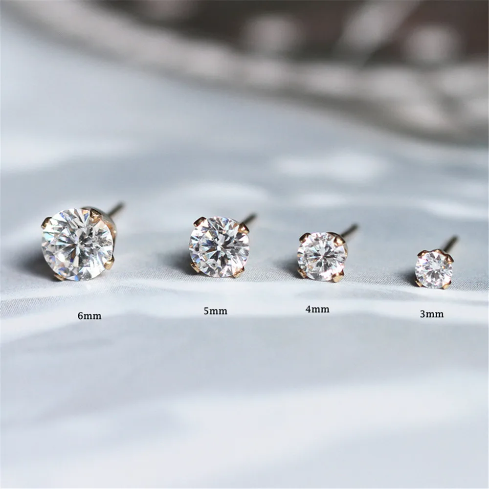 

American 14K Gold-filled Simple Four-prong Zircon Round Zircon Stud Earrings DIY Accessories B808