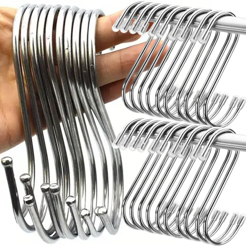 10-30PCS S-Shape Hook Stainless Steel Clothes Bags Towel Plant Hanging Rack Multi-function Kitchen Bedroom Railing Hanger Hooks