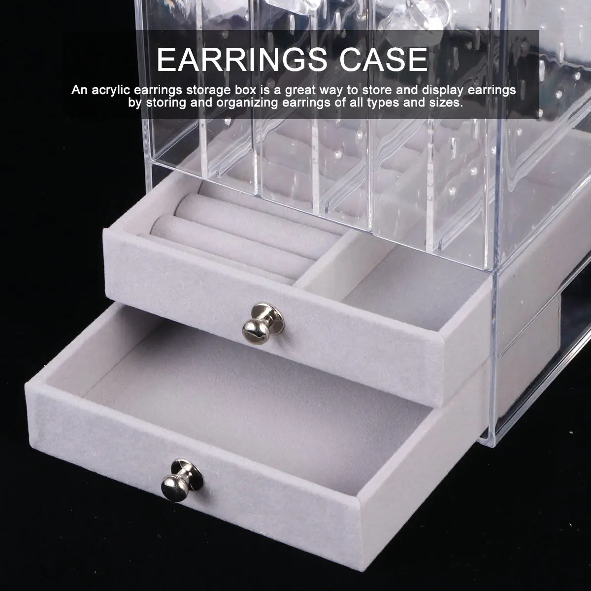 

1 шт. акриловая коробка для хранения сережек, прозрачный футляр для украшений, компактный, легкий, портативный органайзер для сережек-гвоздиков, колец и висячих сережек