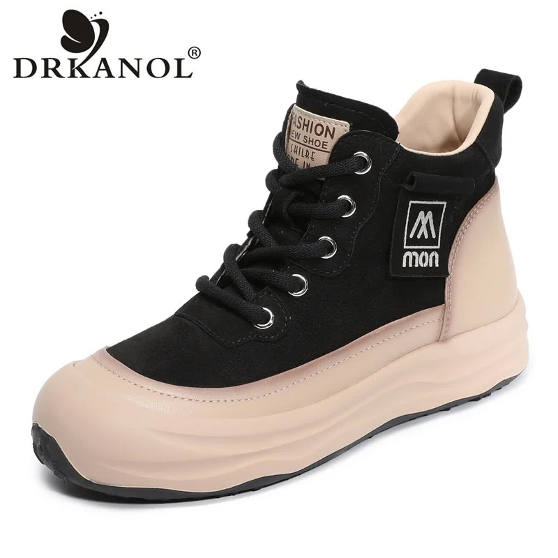 

DRKANOL разноцветные женские ботильоны из натуральной коровьей кожи на толстой подошве и платформе с круглым носком на мягкой подошве, повседневные короткие ботинки на плоской подошве