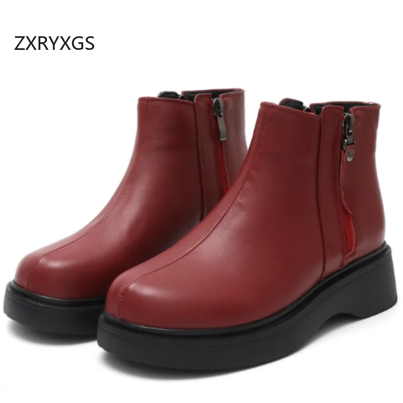 

ZXRYXGS British Style Round Toe Side Zipper Women Genuine Leather Boots 2025 New Fashion Autumn Winter Boots Shoes Size 34-43