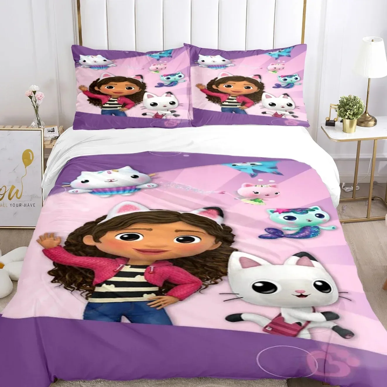 Gabby's dollhouse Bedding Set 3D Printed Suitable for Bedroom Duvet Cover Set With Pillowcases Kids Home Textile
