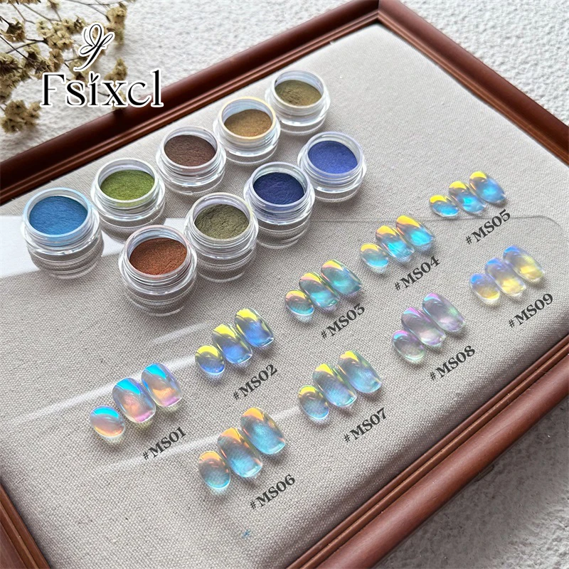 FSIXCL New Metallic Mirror Chrome Powder Aurora Effect for Nail Art Decoration Material Color Shift Pigment Dust Nails Design