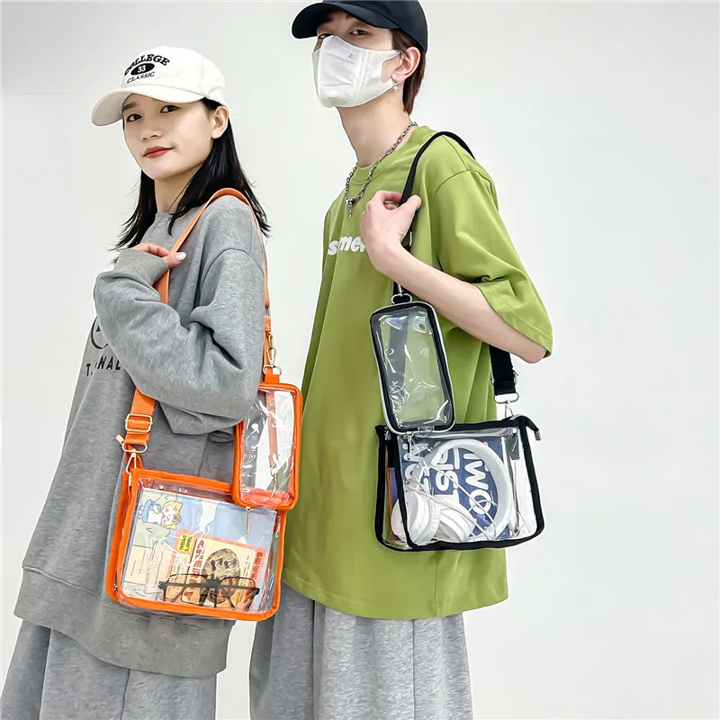 PVC Crossbody Bag for Women Transparent Jelly Bag Hong Kong Style Trendy PVC Transparent Shoulder Crossbody Bag for Men