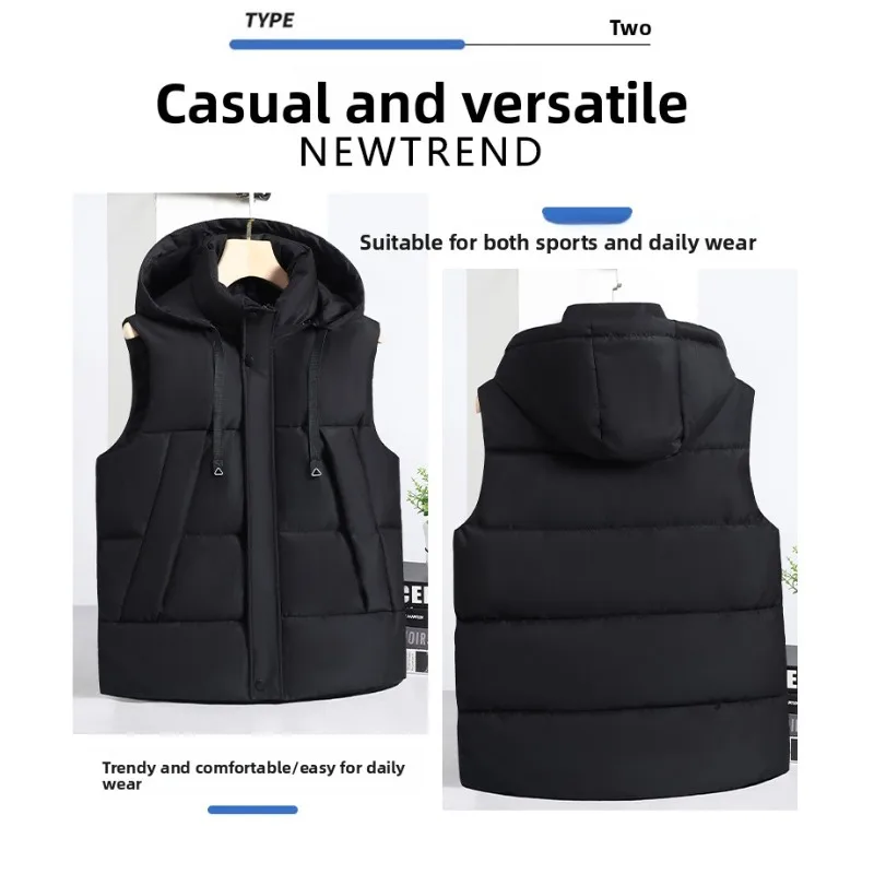 

Casual Vest Detachable Hooded Waistcoat Windproof Mens Down Cotton Waistcoat Sleeveless Cotton Vest for Autumn and Winter Warmth