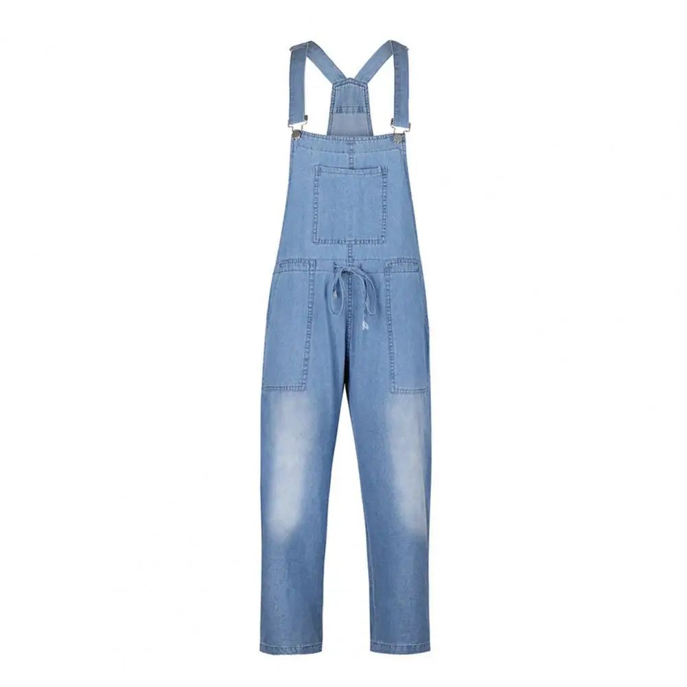 Women Jumpsuit Drawstring Design Baggy Denim Waist Tighten Strap Jumpsuit for School