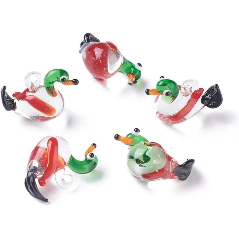 2Pcs Colorful Mandarin Duck Handmade Lampwork Pendants 25x12x17mm Statue Crafts with 3mm Hole Ideal for Jewelry Making and Craft