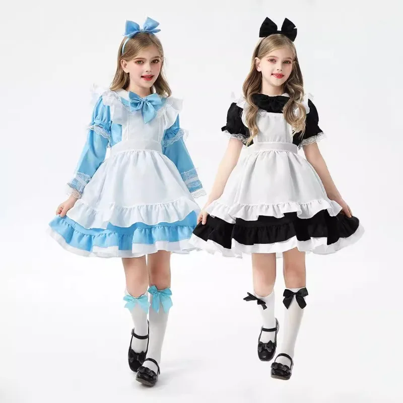 

Новинка 2022, костюм горничной «Приключения Алисы в стране чудес», детский костюм на Хэллоуин, детский сценический костюм для косплея