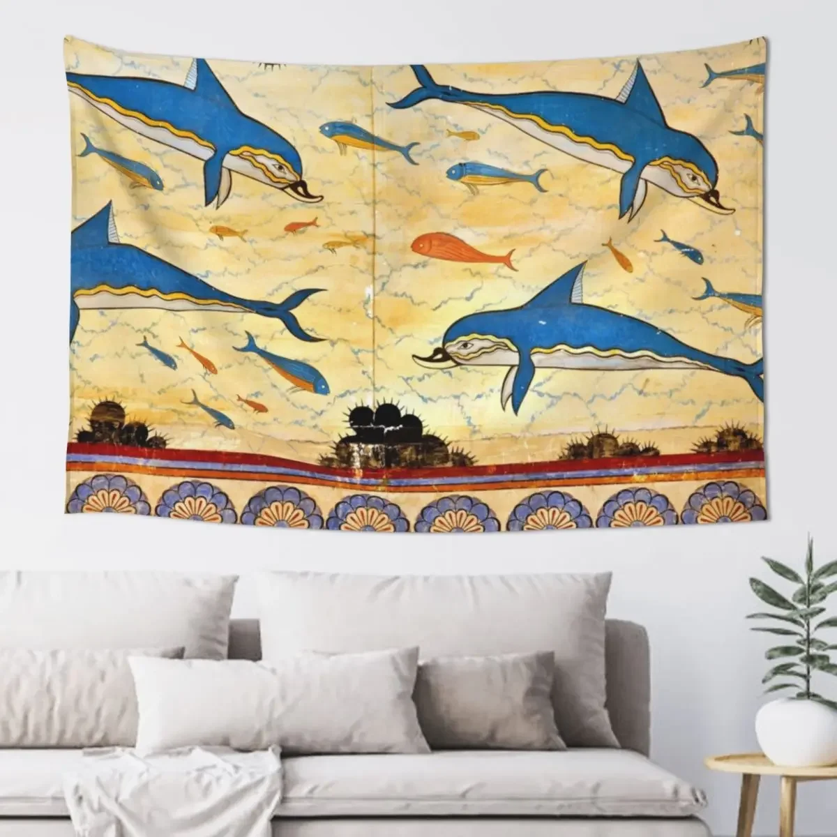 The Minoan Dolphins Tapestry Room Decorating Aesthetic Home Decor Accessories Wall Hangings Decoration Tapestry