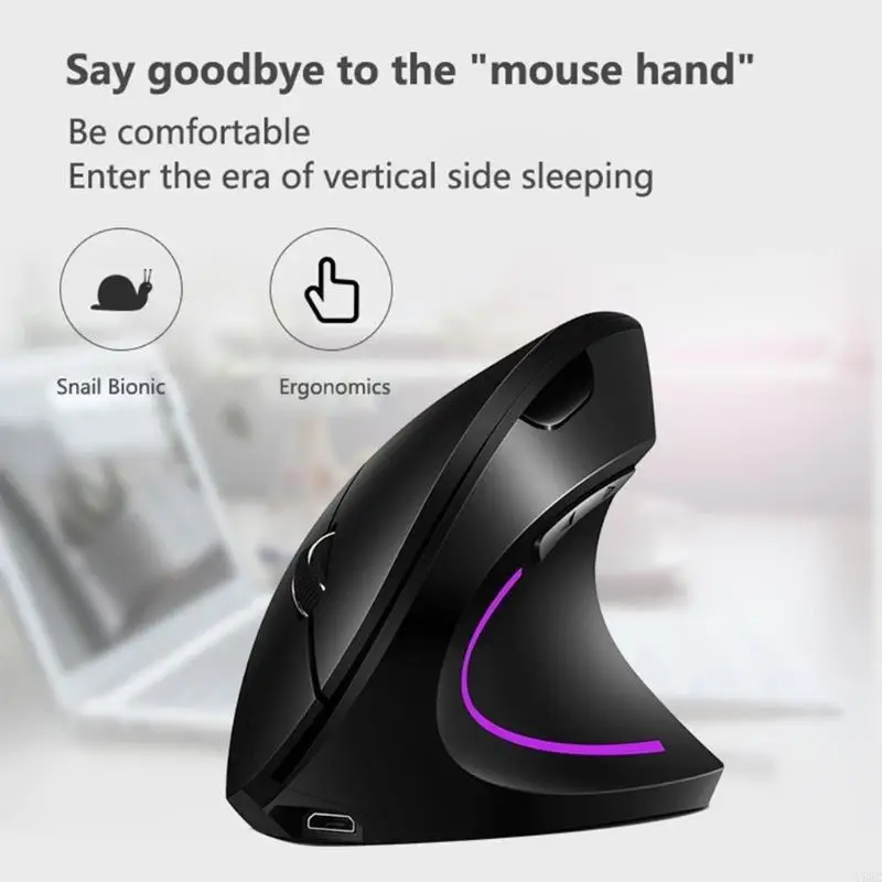 U55C 6 Keys Ergonomic Vertical Mouse 2.4G USB Wireless Computer Gaming Mice RGB Light 2400DPI Auto Sleep Optical Mause