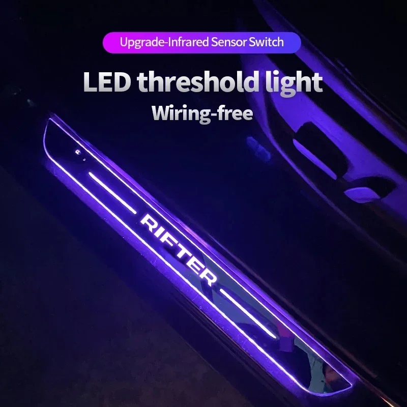 For Peugeot Rifter Logo Car Door Sill Welcome Pedal LED Streamer Light Wireless Threshold Decorative Strip Accessories