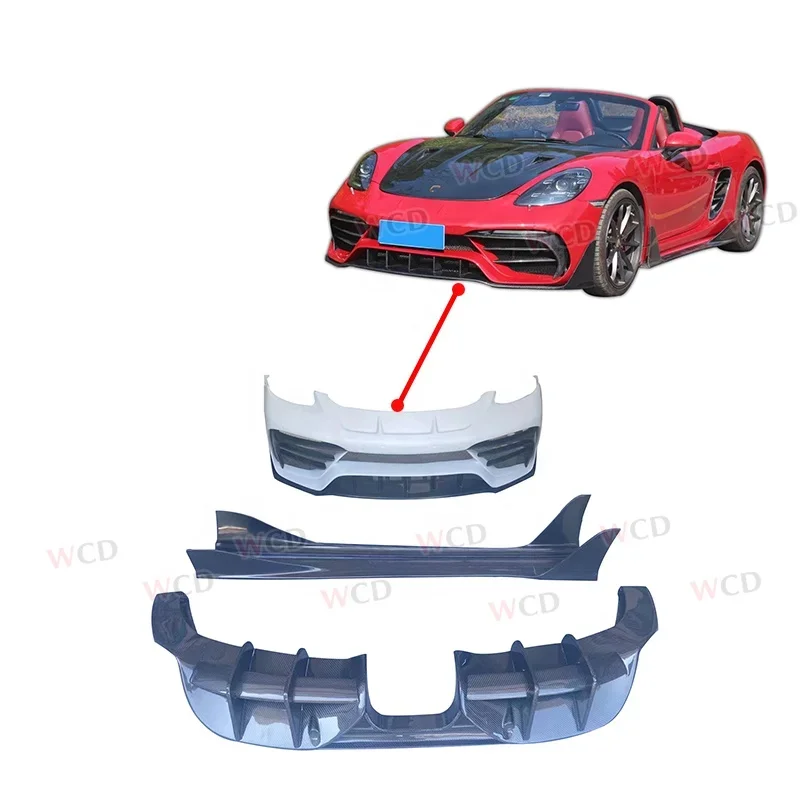 Carbon Fiber PD Style Front Bumper Rear Diffuser Vent Spoiler Side Skirt For Porsche 718 Cayman Boxster Body Kits