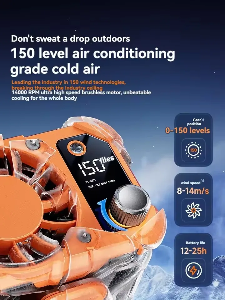 المحمولة الخصر مروحة الأيدي الحرة يمكن ارتداؤها المشجعين الصيف مروحة مكتب المحمولة الخصر كليب مروحة 8000mah للتخييم في الهواء الطلق السفر