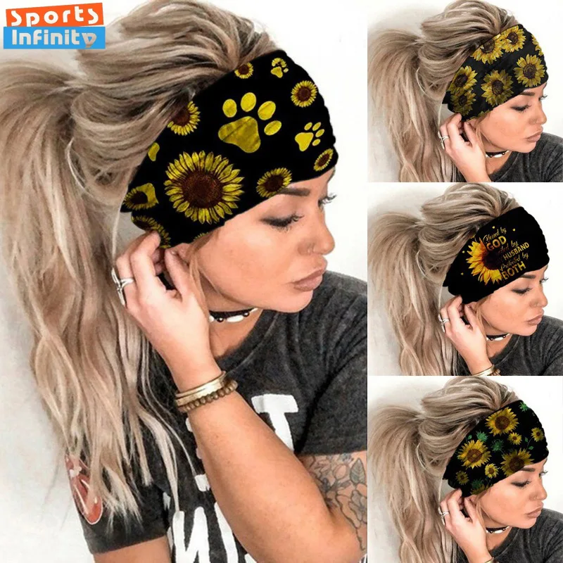 

Sunflower Printed Elastic Wide Edge Sports Headband Women Yoga Headband Rural Style Fitness Running Headband Headwear Headscarf